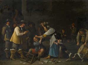 Battle in the Economy, oil on panel, 36.5 x 48 cm, lower left: A. Palamedes., Anthonie Palamedesz.,