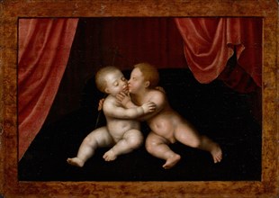 Christ and John the Baptist as Children, Hugging Each Other, 16th C., Oil on panel, 26.5 x 36.5 cm,