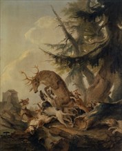 Deer, attacked by a pack of dogs, 1772, oil on canvas, 102 x 82 cm, signed and dated lower center