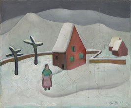 Winter Landscape with Red House, 1922, oil on canvas, 54 x 65 cm, signed and dated lower right: E.