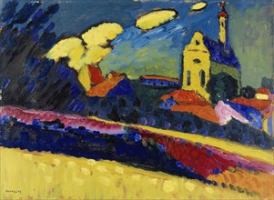 Study to Murnau - Landscape with Church, 1909, oil on board, 33 x 45 cm, signed and dated, l .: