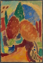 Variation: The Orange Path, 1916, oil and charcoal on linen textured cardboard, 37.5 x 26 cm,