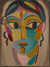 Mystical head: Girl's head (frontal) [verso: Sketch of a woman's head], 1918, oil and pencil on