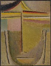 Abstract head: Apollo, 1931, oil on linen textured cardboard, mounted on a carpenter's plate, 43 x