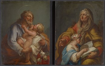 The hl., Joseph with the child (left), The hl., Anna teaches Maria Read (right), oil on panel, each