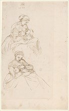 Studies of a mother breastfeeding her child, 1558, pen in brown, page: 32.3 x 19.7 cm /20.2 cm, O.