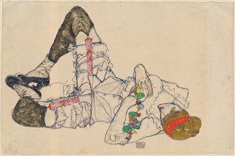 Woman lying on her back, 1914, pencil and gouache, verso: pencil, sheet: 31.8 x 48.2 cm (largest