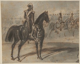 Napoleon III., during the parade of the cavalry, feather, washed, sheet: 13.6 x 16.9 cm, unsigned,