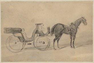 Landauer with horse, pen in black, washed in gray, sheet: 14.2 x 21.7 cm, not marked, Constantin