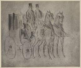 Carriage with coachman and servant, pen in black, washed, sheet: 16.9 x 20 cm, unsigned, Constantin