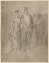 Elegant couple at reception, pencil, washed, mounted, sheet: 19.4 x 15.1 cm, not marked, Constantin
