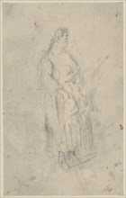 Girl with whole obliquely turned figure, pencil, washed, mounted, leaf: 16.3 x 10 cm, not marked,