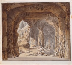 Interior of Fingal's Cave on Staffa Island, after 1844, watercolor, feather in gray and black,