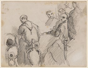 After Paolo Veronese The Wedding of Cana, 1866/69, black chalk, verso: soft pencil, leaf: 17.8 x 22