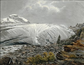 Bottom arm of the Bernina Glacier, 1814, pencil, pen and watercolor, Frame, leaf: 19 x 24.6 cm, in