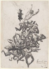 Hell's Fall of the Damned, 1752, feather in black, leaf: 27.2 x 19.6 cm, U. r., monogrammed,