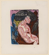 The Beloved, 1915, colored woodcut on blotting paper, colored print of sawn drawing plate and