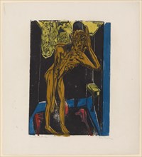 Schlemihl in the loneliness of the room, 1915, colored woodcut on blotting paper, colored print of