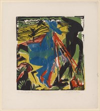 Schlemihl's Encounter with the Shadow, 1915, color woodcut on blotting paper, colored printing of