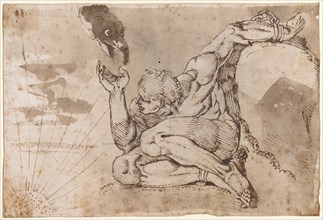 Prometheus (male act with 5 given points), 1770/71, pen in brown, partly in pencil, greyish-brown