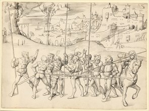 Eight warriors and a rider in landscape, around 1507/08, feather in dark brown, some brush in light