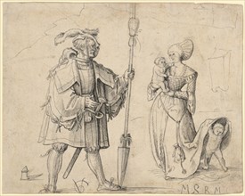 Warrior and Woman with Two Children, c. 1508, Feather in Black, Sheet: 18.5 x 23.2 cm, U. l.,