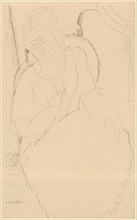 Portrait of a lady, 1915 ?, pencil on thin, brown paper, sheet: 42.3 x 26.1 cm, U. l., inscribed in