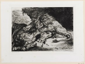 Lion Dvorant un cheval, 1844, chalk lithograph, 4th condition (from 5), sheet: 23.5 x 31.6 cm |,