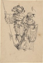 Rice-walker with halberd and harlot, c. 1520/21, feather in dark gray, page: 15.5 x 10.5 cm,