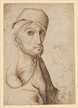 Half-length portrait of a man with a wound and cap, last quarter of the 15th century, pen in brown,