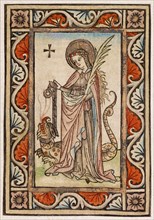 St. Margaret of Antioch, around 1440/50, woodcut, colored (unique), unique, 18.5 x 13.1 cm, Anonym,
