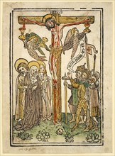 Christ on the Cross, c. 1450, woodcut, colored, unique, page: 21.5 x 15.5 cm, inscribed on the