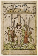 The Flagellation of Christ, c. 1440/50, woodcut, colored (unique), unique, leaf: 9.9 x 6.7 cm,