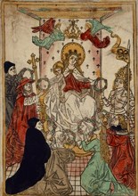 The Rosary-Maria, c. 1480, woodcut, colored (unique), unique, leaf: 27.9 x 20.2 cm, Anonym,