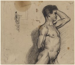 Male nude, around 1865, charcoal and opaque white on strong brownish paper, verso: pencil and pen