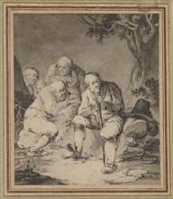 Five peasants, feather, washed, firmly raised, leaf: 26.5 x 22.4 cm, Tiberius Dominikus Wocher,
