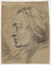 Self-portrait, chalk (black), gray wash, sheet: 23.3 x 18.3 cm, on the backside u.l., with pen (by