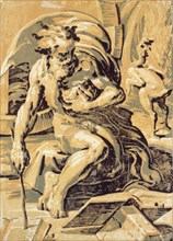 Diogenes, around 1527, Clairobscur woodcut with four plates (green, yellow-green, yellow-brown and