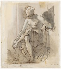 Study from the Royal Academy Acting Room, 1800, pen in brown over pencil, pale blue and gray wash,