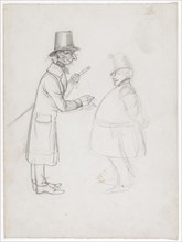Two gentlemen in conversation, pencil, sheet: 32.8 x 24.6 cm, unsigned, Hieronymus Hess, (Umkreis
