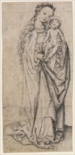 Standing Mary with the child, drypoint, sheet: 15.4 x 7.2 cm, Meister des Hausbuchs, tätig um