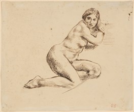 Female Nude, Feather in Brown, Leaf: 20.7 x 25 cm, Not referenced, Eugène Delacroix,