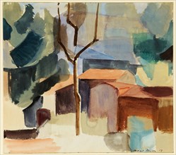 Ticino Houses, 1922, watercolor, leaf: 24.6 x 27.8 cm, R.u., Signed and dated in brown with pen: