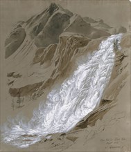 The upper part of the Cascata del Toce, August 1824, pencil and quill with ink, sepia washed,