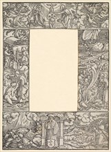 Title enclosure of four parts with the baptism of Christ and scenes from the Acts of the Apostles,