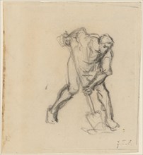 Farmer lifting the plaice with a spade, chalk, leaf: 11.2 x 10.1 cm, Not marked, Jean-François