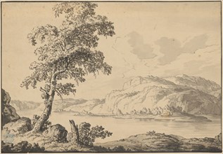 River Landscape, (c. 1765-1768), feather in dark brown and brush in brown, brown washed over traces
