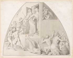 Lot protected by the two angels (Genesis, 19, 1-11), (1825/28), pencil on paper in the form of a