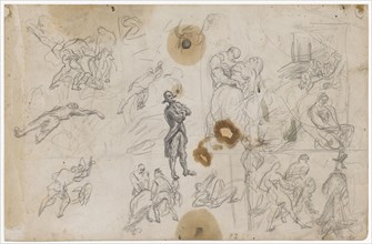 Study sheet with several scenes of violence, 1864/67, pencil on thick paper, verso: pencil and