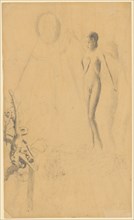 Naked boy, standing in front of a rootstock, pencil, sheet: 22.4 x 16.5 cm, unsigned, Otto